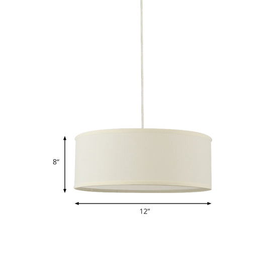 12"/16"/19.5" Dia Cylinder Suspension Pendant Contemporary Fabric White LED Hanging Pendant Lamp Clearhalo 'Ceiling Lights' 'Modern Pendants' 'Modern' 'Pendant Lights' 'Pendants' Lighting' 176642