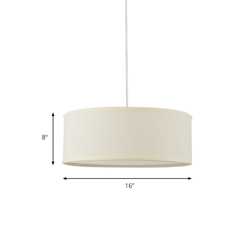 12"/16"/19.5" Dia Cylinder Suspension Pendant Contemporary Fabric White LED Hanging Pendant Lamp Clearhalo 'Ceiling Lights' 'Modern Pendants' 'Modern' 'Pendant Lights' 'Pendants' Lighting' 176643