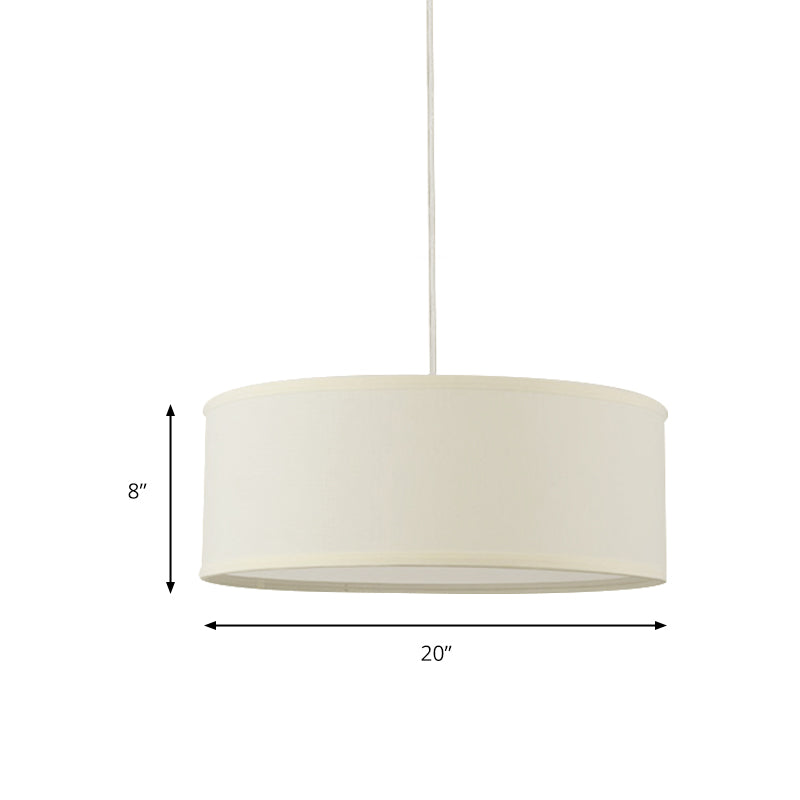 12"/16"/19.5" Dia Cylinder Suspension Pendant Contemporary Fabric White LED Hanging Pendant Lamp Clearhalo 'Ceiling Lights' 'Modern Pendants' 'Modern' 'Pendant Lights' 'Pendants' Lighting' 176644