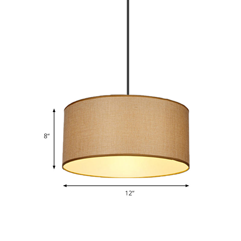 Drum Pendant Light Fixture Simple Fabric Beige LED Hanging Ceiling Light, 12"/16"/19.5" Dia Clearhalo 'Ceiling Lights' 'Modern Pendants' 'Modern' 'Pendant Lights' 'Pendants' Lighting' 176648