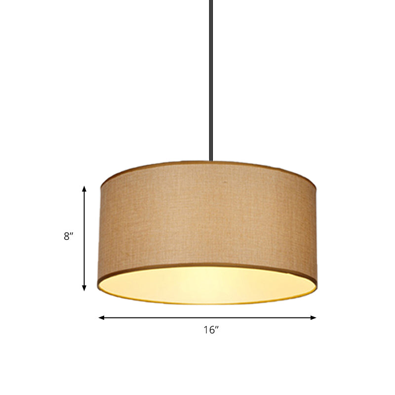 Drum Pendant Light Fixture Simple Fabric Beige LED Hanging Ceiling Light, 12"/16"/19.5" Dia Clearhalo 'Ceiling Lights' 'Modern Pendants' 'Modern' 'Pendant Lights' 'Pendants' Lighting' 176649