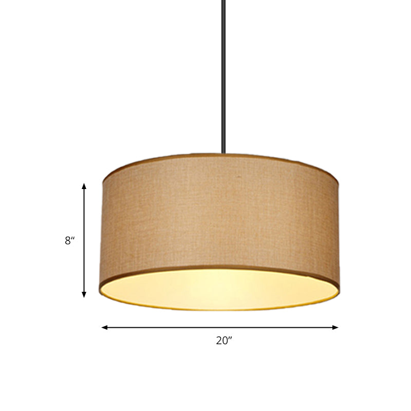 Drum Pendant Light Fixture Simple Fabric Beige LED Hanging Ceiling Light, 12"/16"/19.5" Dia Clearhalo 'Ceiling Lights' 'Modern Pendants' 'Modern' 'Pendant Lights' 'Pendants' Lighting' 176650