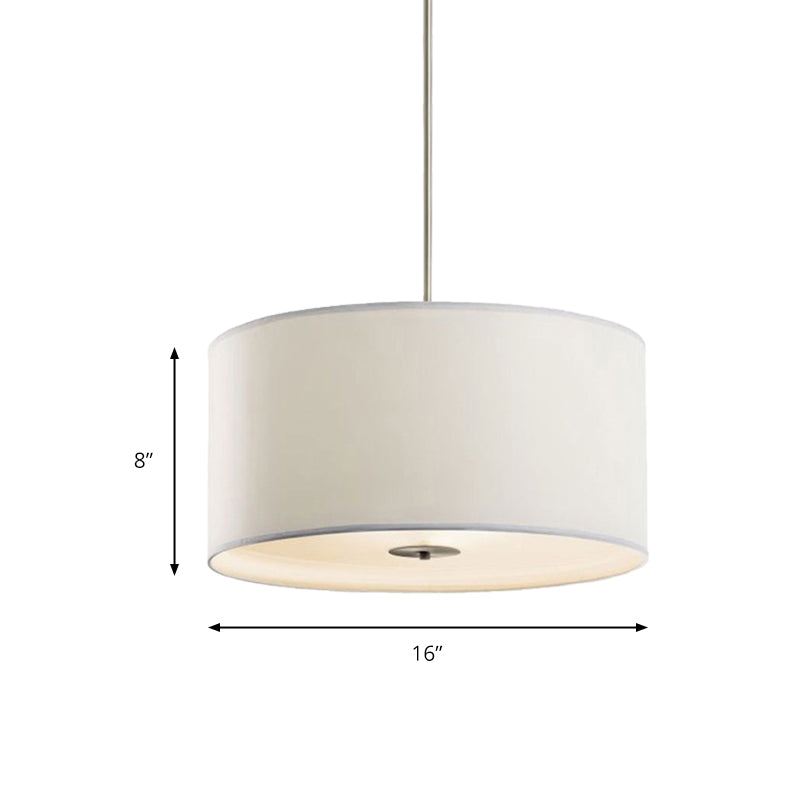 16"/19.5"/23.5" Dia Cylinder Suspension Pendant Contemporary Fabric White LED Hanging Pendant Lamp Clearhalo 'Ceiling Lights' 'Modern Pendants' 'Modern' 'Pendant Lights' 'Pendants' Lighting' 176654