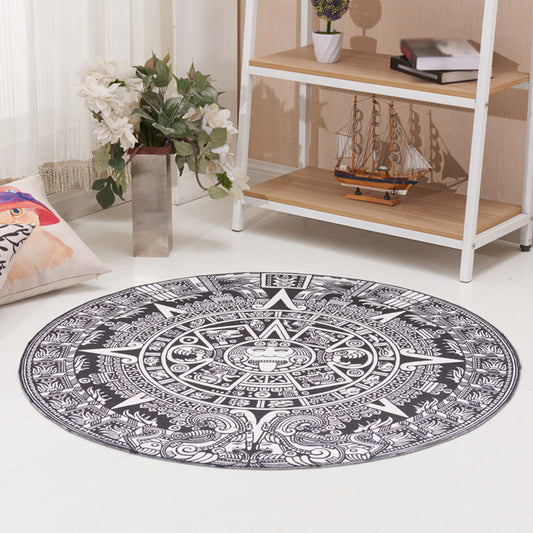Vintage Floral Pattern Rug Blue and Black Polyester Rug Washable Pet Friendly Non-Slip Area Rug for Living Room Black Clearhalo 'Area Rug' 'Rugs' 'Southwestern' Rug' 1766615