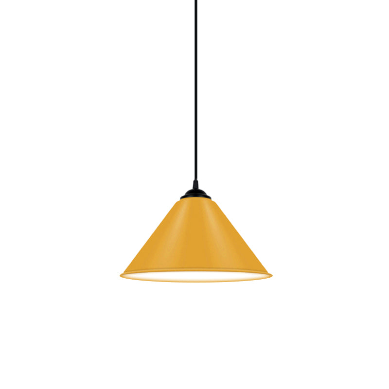 Cone Hanging Light Modern Metal 1 Light Pink/Yellow/Green Pendant Light, 12"/14"/16" Dia Clearhalo 'Ceiling Lights' 'Modern Pendants' 'Modern' 'Pendant Lights' 'Pendants' Lighting' 176665