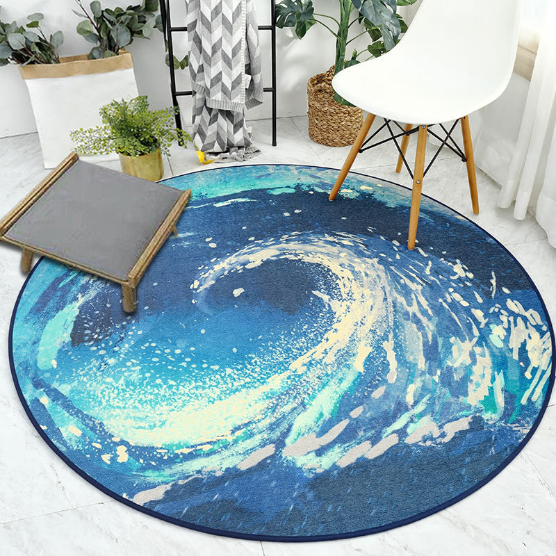 Casual Watercolor Pattern Rug Blue and White Polyester Rug Washable Pet Friendly Non-Slip Area Rug for Study Dark Blue Clearhalo 'Area Rug' 'Modern' 'Rugs' Rug' 1766666