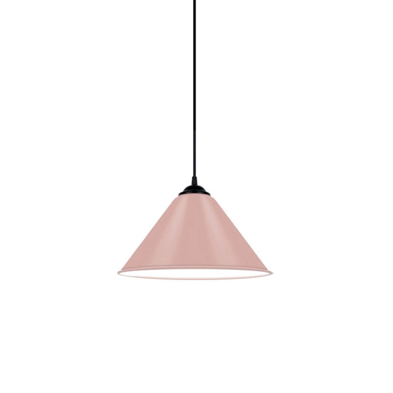 Cone Hanging Light Modern Metal 1 Light Pink/Yellow/Green Pendant Light, 12"/14"/16" Dia Clearhalo 'Ceiling Lights' 'Modern Pendants' 'Modern' 'Pendant Lights' 'Pendants' Lighting' 176668