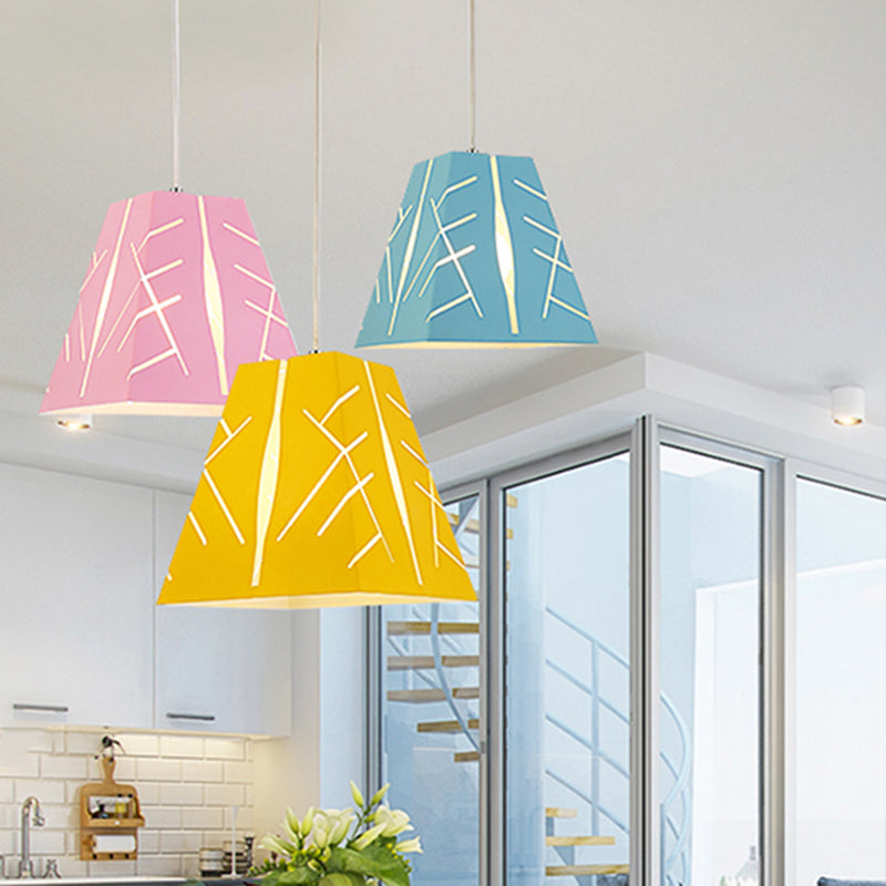 Pink/Yellow/Blue Tapered Hanging Lighting Modern 1 Light Metal Pendant Ceiling Light Clearhalo 'Ceiling Lights' 'Modern Pendants' 'Modern' 'Pendant Lights' 'Pendants' Lighting' 176675