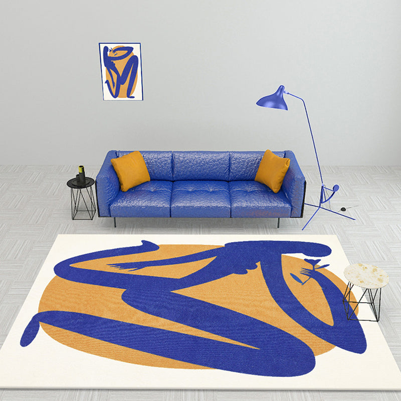 Blue and Orange Abstract Rug Polyester Modern Rug Washable Anti-Slip Pet Friendly Area Rug for Living Room Blue Clearhalo 'Area Rug' 'Rug' 1766974