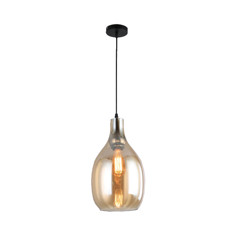 Bottle Pendant Lamp Modernist Blue/Amber Glass 1 Light Nickel Hanging Light Fixture for Bedroom Clearhalo 'Ceiling Lights' 'Glass shade' 'Glass' 'Modern Pendants' 'Modern' 'Pendant Lights' 'Pendants' Lighting' 176730