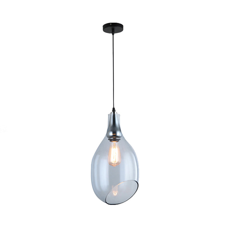 Bottle Pendant Lamp Modernist Blue/Amber Glass 1 Light Nickel Hanging Light Fixture for Bedroom Clearhalo 'Ceiling Lights' 'Glass shade' 'Glass' 'Modern Pendants' 'Modern' 'Pendant Lights' 'Pendants' Lighting' 176733