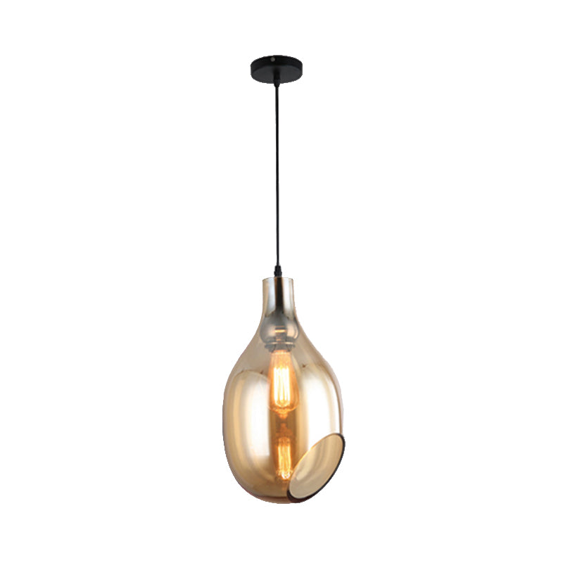 Bottle Pendant Lamp Modernist Blue/Amber Glass 1 Light Nickel Hanging Light Fixture for Bedroom Clearhalo 'Ceiling Lights' 'Glass shade' 'Glass' 'Modern Pendants' 'Modern' 'Pendant Lights' 'Pendants' Lighting' 176735