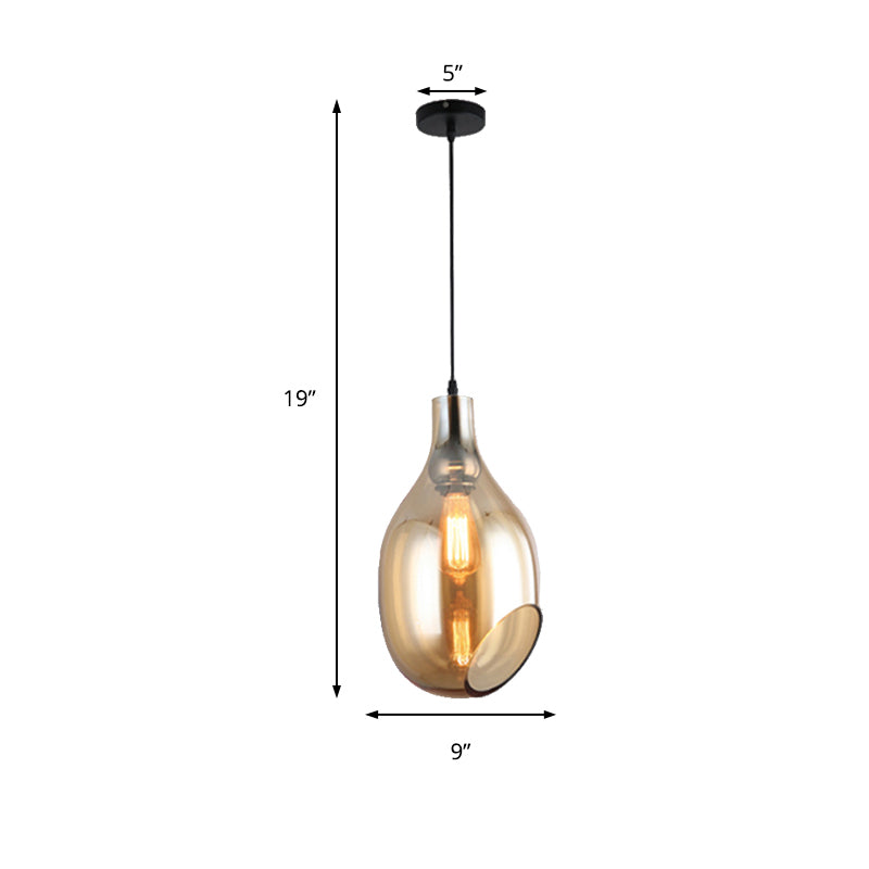 Bottle Pendant Lamp Modernist Blue/Amber Glass 1 Light Nickel Hanging Light Fixture for Bedroom Clearhalo 'Ceiling Lights' 'Glass shade' 'Glass' 'Modern Pendants' 'Modern' 'Pendant Lights' 'Pendants' Lighting' 176736