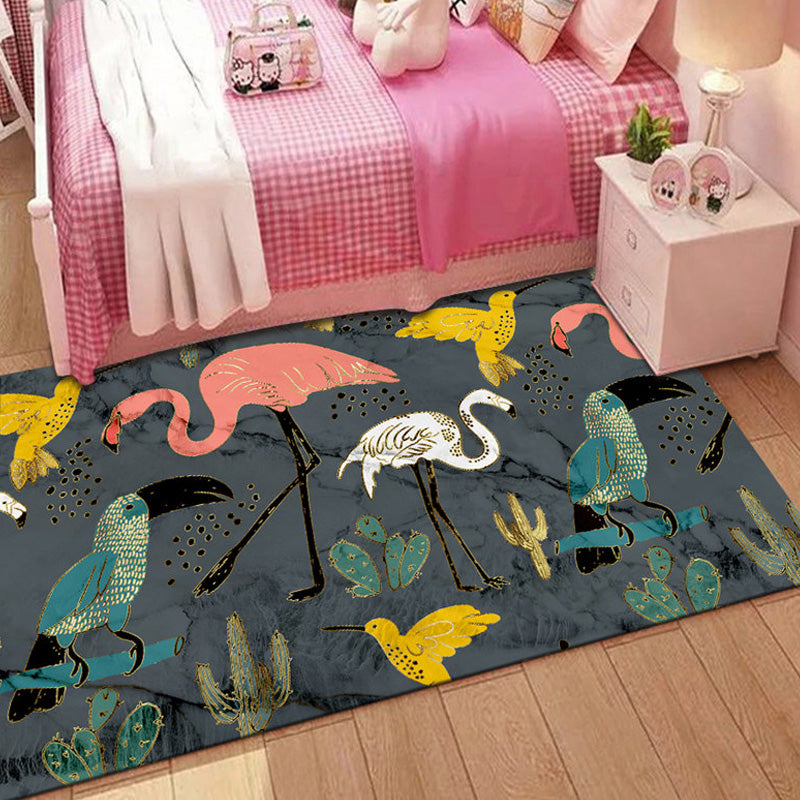 Stylish Multicolor Kids Rug Polyester Animal and Striped Pattern Rug Washable Pet Friendly Non-Slip Carpet for Nursery Dark Gray Clearhalo 'Area Rug' 'Rug' 1767490