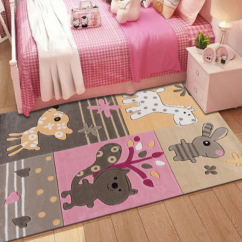 Stylish Multicolor Kids Rug Polyester Animal and Striped Pattern Rug Washable Pet Friendly Non-Slip Carpet for Nursery Flaxen Clearhalo 'Area Rug' 'Rug' 1767493