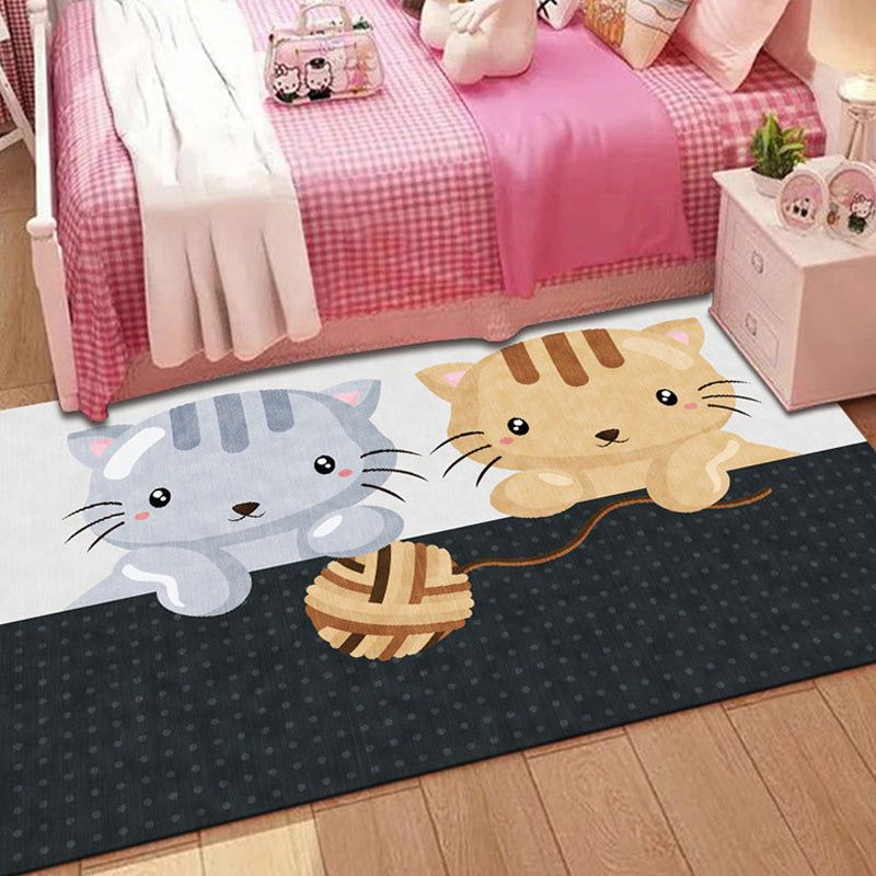 Stylish Multicolor Kids Rug Polyester Animal and Striped Pattern Rug Washable Pet Friendly Non-Slip Carpet for Nursery Black Clearhalo 'Area Rug' 'Rug' 1767495