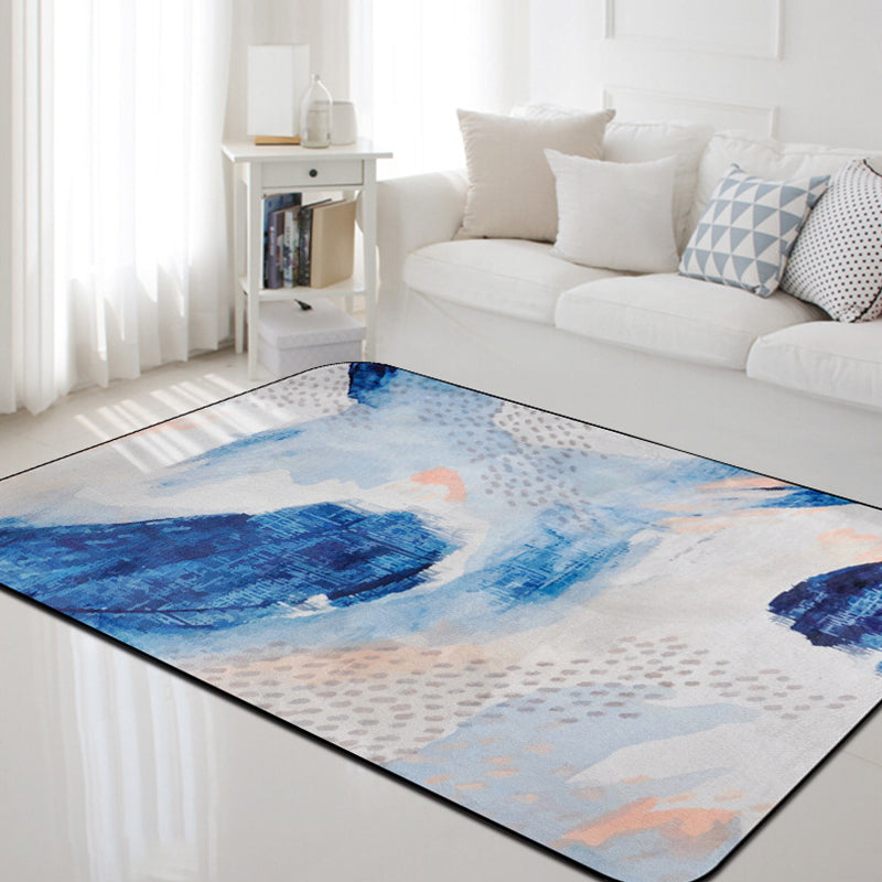 Unique Brushstroke Pattern Rug Blue Contemporary Rug Polyester Pet Friendly Non-Slip Backing Washable Area Rug for Living Room Blue Clearhalo 'Area Rug' 'Modern' 'Rugs' Rug' 1767579