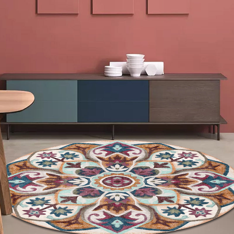Stylish Tribal Flower Pattern Rug Multicolor Moroccan Rug Polyester Pet Friendly Non-Slip Backing Washable Area Rug for Living Room Brown Clearhalo 'Area Rug' 'Moroccan' 'Rugs' Rug' 1767640