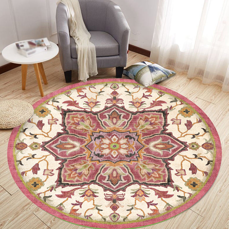 Stylish Tribal Flower Pattern Rug Multicolor Moroccan Rug Polyester Pet Friendly Non-Slip Backing Washable Area Rug for Living Room Pink Clearhalo 'Area Rug' 'Moroccan' 'Rugs' Rug' 1767657