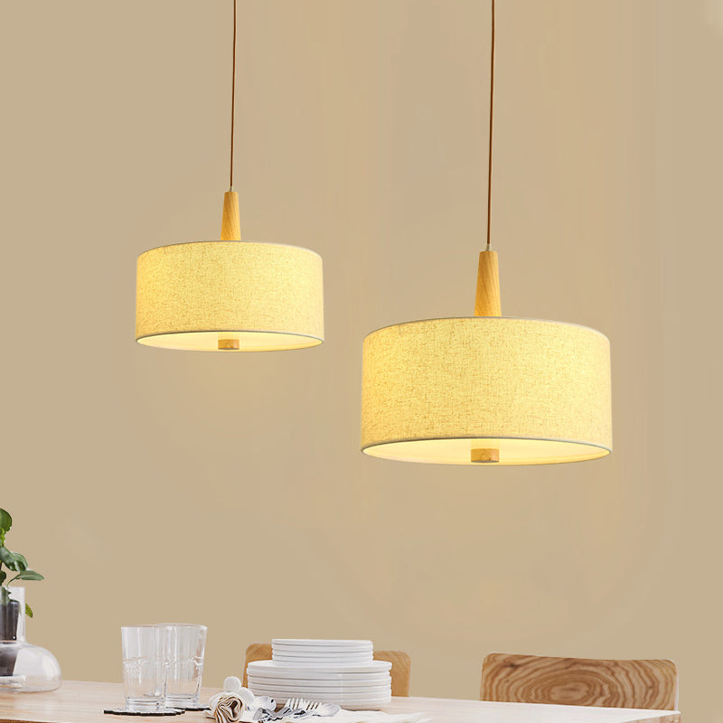 Drum Pendant Light Nordic Fabric 1 Light Flaxen Hanging Ceiling Light for Dining Room Clearhalo 'Ceiling Lights' 'Modern Pendants' 'Modern' 'Pendant Lights' 'Pendants' Lighting' 176770