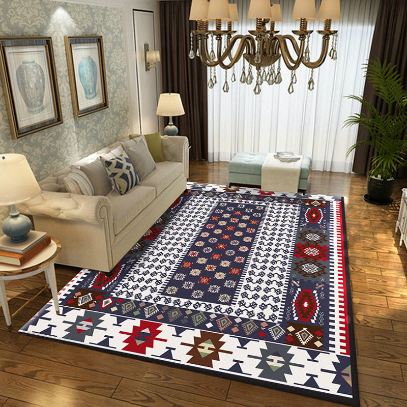 Vintage Tribal Geometric Pattern Rug Multicolor Polyester Rug Washable Pet Friendly Anti-Slip Carpet for Living Room Dark Blue Clearhalo 'Area Rug' 'Moroccan' 'Rugs' Rug' 1767701