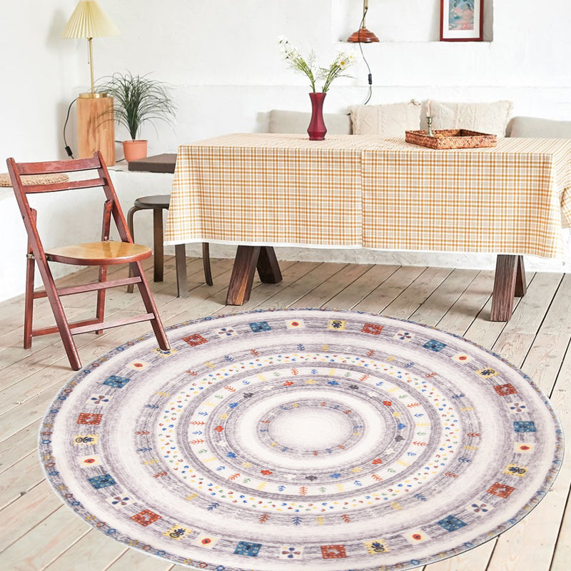 Vintage Circle Pattern Rug with Flower Light Purple Polyester Rug Washable Pet Friendly Anti-Slip Carpet for Living Room Light Purple Clearhalo 'Area Rug' 'Moroccan' 'Rugs' Rug' 1767716