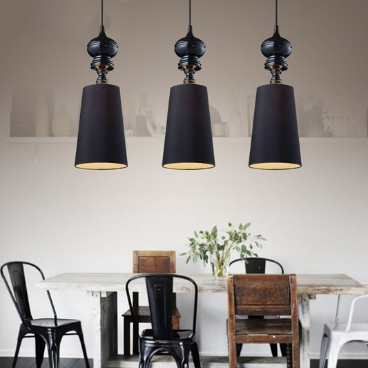 6"/8"/10" Dia Tapered Suspension Pendant Nordic Fabric Black/White LED Hanging Pendant Lamp Black Clearhalo 'Ceiling Lights' 'Modern Pendants' 'Modern' 'Pendant Lights' 'Pendants' Lighting' 176775