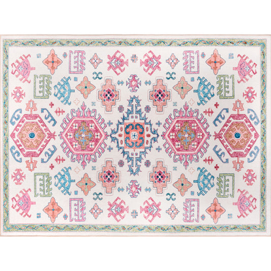 White and Pink Bohemian Rug Polyester Flower Pattern Rug Pet Friendly Washable Anti-Slip Backing Carpet for Decoration Clearhalo 'Area Rug' 'Moroccan' 'Rugs' Rug' 1767858