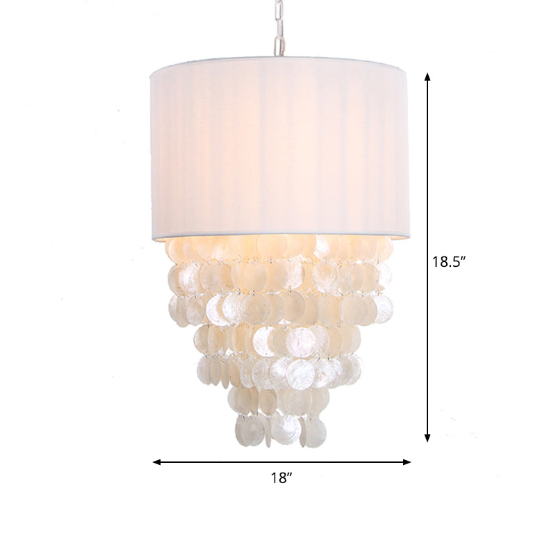 12"/18" Dia Drum Hanging Light Kit Modern Shell 4 Lights White Hanging Pendant Lamp Clearhalo 'Ceiling Lights' 'Chandeliers' 'Modern Chandeliers' 'Modern' Lighting' 176792