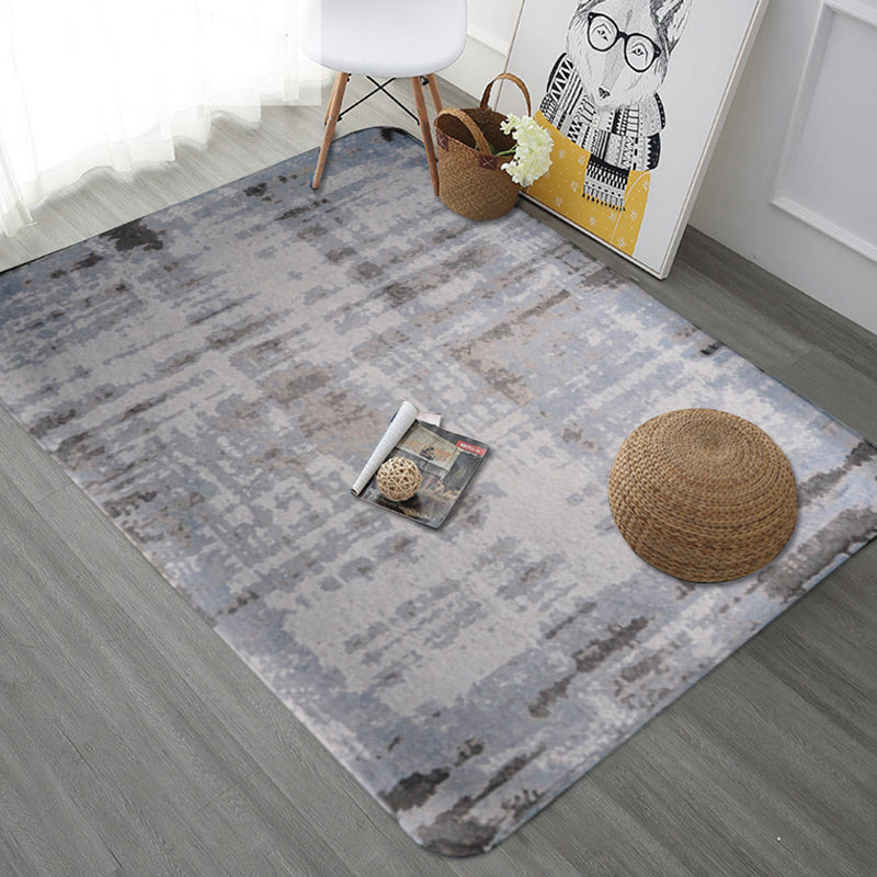 Grey Industrial Rug Polyester Abstract Rug Washable Non-Slip