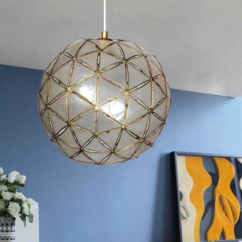 1 Light Dining Room Hanging Ceiling Light with Ball Shell Shade Gold Pendant Lamp Gold D Clearhalo 'Ceiling Lights' 'Modern Pendants' 'Modern' 'Pendant Lights' 'Pendants' Lighting' 176814