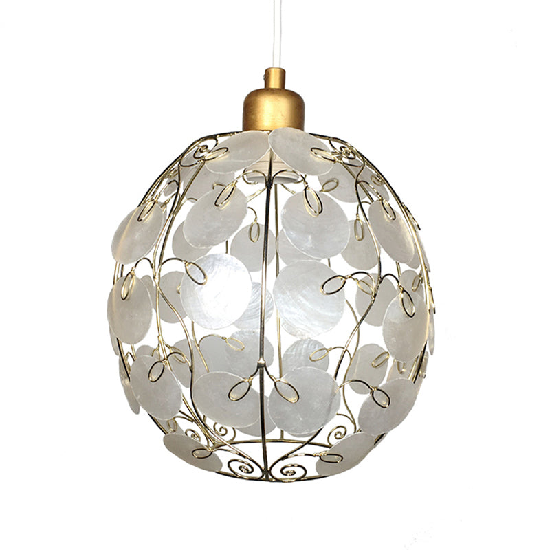 Sphere Shell Hanging Pendant Light Contemporary 1 Light White Ceiling Light in Gold Finish Clearhalo 'Ceiling Lights' 'Modern Pendants' 'Modern' 'Pendant Lights' 'Pendants' Lighting' 176820