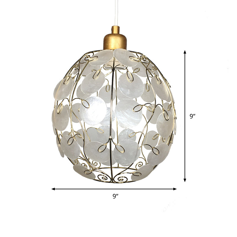 Sphere Shell Hanging Pendant Light Contemporary 1 Light White Ceiling Light in Gold Finish Clearhalo 'Ceiling Lights' 'Modern Pendants' 'Modern' 'Pendant Lights' 'Pendants' Lighting' 176821