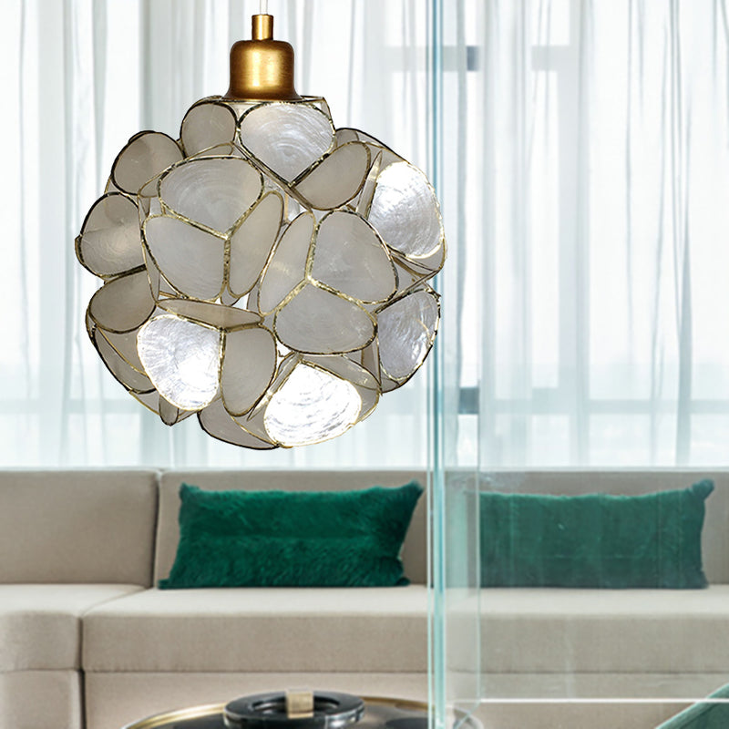 Globe Suspension Pendant Modernism Shell 1 Light Hanging Ceiling Light in White/Beige White B Clearhalo 'Ceiling Lights' 'Modern Pendants' 'Modern' 'Pendant Lights' 'Pendants' Lighting' 176822