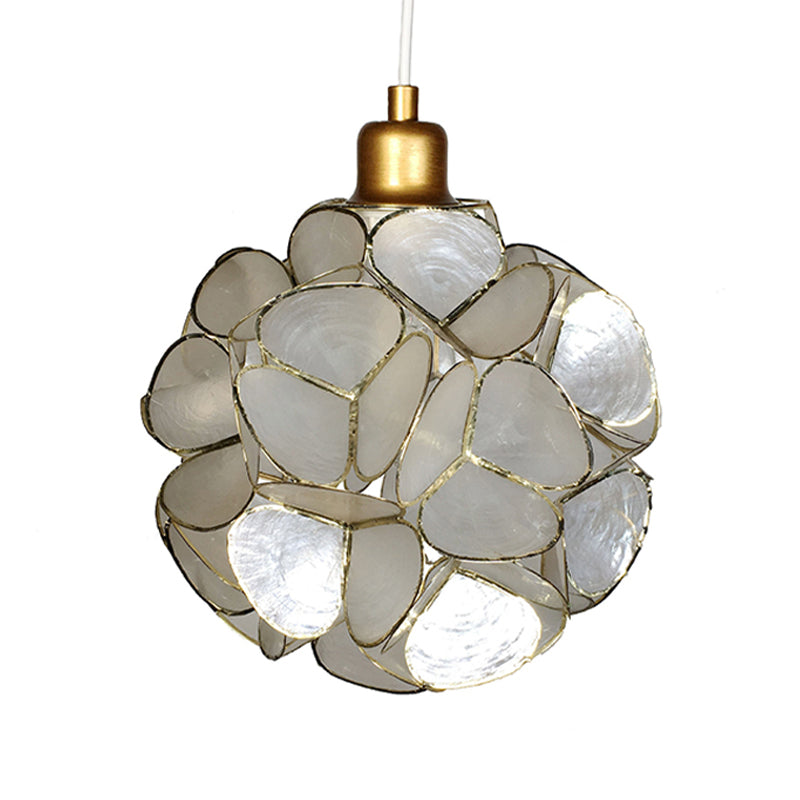 Globe Suspension Pendant Modernism Shell 1 Light Hanging Ceiling Light in White/Beige Clearhalo 'Ceiling Lights' 'Modern Pendants' 'Modern' 'Pendant Lights' 'Pendants' Lighting' 176824