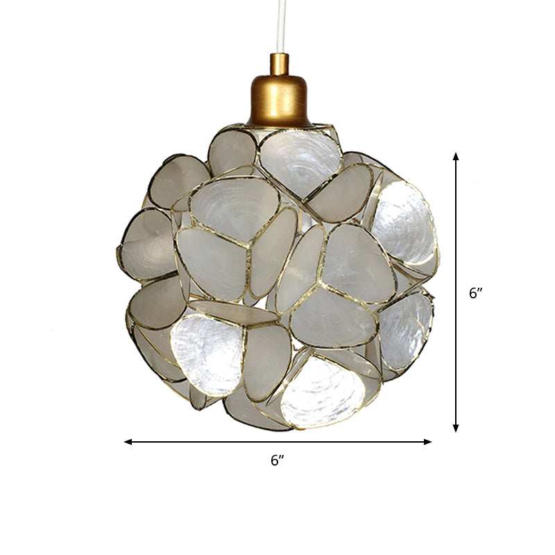 Globe Suspension Pendant Modernism Shell 1 Light Hanging Ceiling Light in White/Beige Clearhalo 'Ceiling Lights' 'Modern Pendants' 'Modern' 'Pendant Lights' 'Pendants' Lighting' 176825