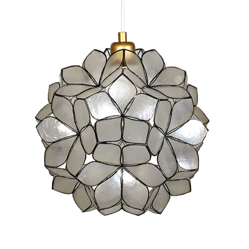 Globe Suspension Pendant Modernism Shell 1 Light Hanging Ceiling Light in White/Beige Clearhalo 'Ceiling Lights' 'Modern Pendants' 'Modern' 'Pendant Lights' 'Pendants' Lighting' 176828