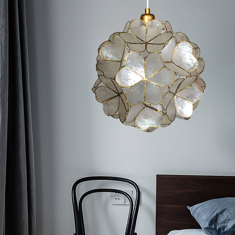 Globe Suspension Pendant Modernism Shell 1 Light Hanging Ceiling Light in White/Beige White C Clearhalo 'Ceiling Lights' 'Modern Pendants' 'Modern' 'Pendant Lights' 'Pendants' Lighting' 176830