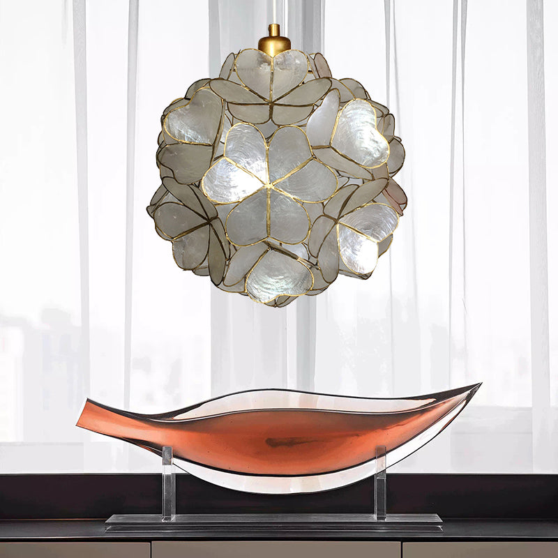 Globe Suspension Pendant Modernism Shell 1 Light Hanging Ceiling Light in White/Beige Clearhalo 'Ceiling Lights' 'Modern Pendants' 'Modern' 'Pendant Lights' 'Pendants' Lighting' 176831