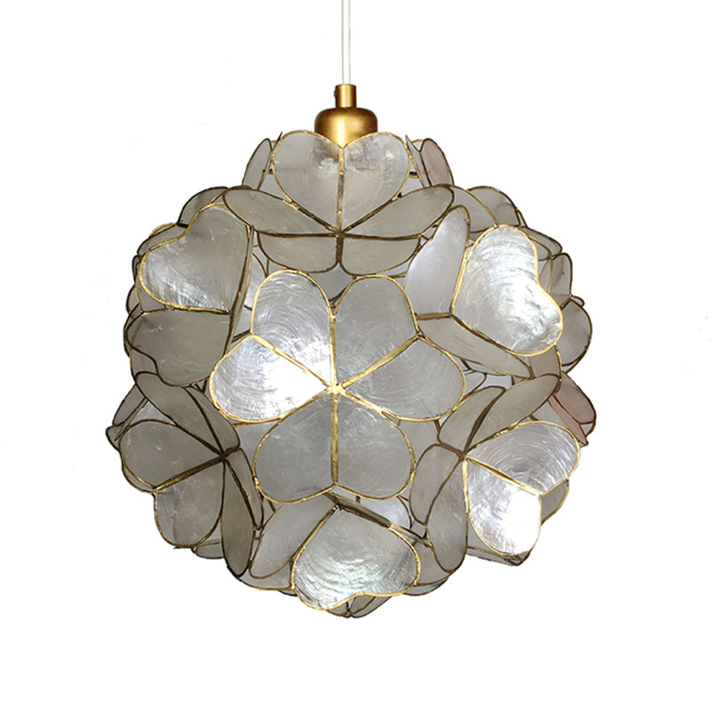 Globe Suspension Pendant Modernism Shell 1 Light Hanging Ceiling Light in White/Beige Clearhalo 'Ceiling Lights' 'Modern Pendants' 'Modern' 'Pendant Lights' 'Pendants' Lighting' 176832