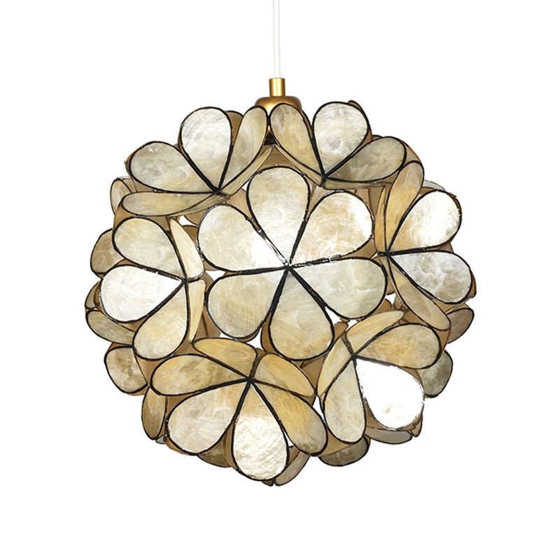 Globe Suspension Pendant Modernism Shell 1 Light Hanging Ceiling Light in White/Beige Clearhalo 'Ceiling Lights' 'Modern Pendants' 'Modern' 'Pendant Lights' 'Pendants' Lighting' 176836