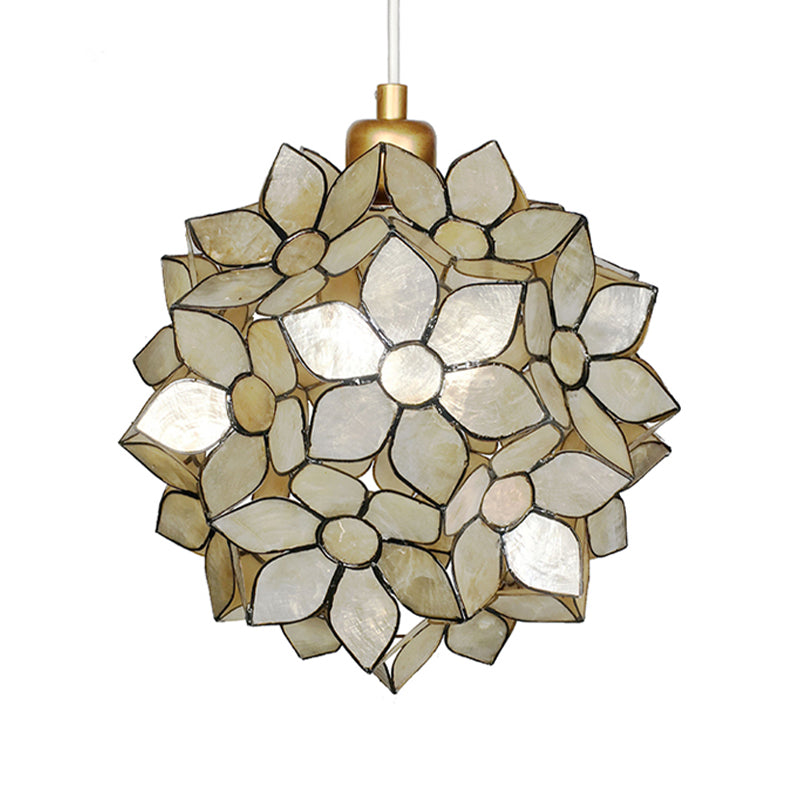 Globe Suspension Pendant Modernism Shell 1 Light Hanging Ceiling Light in White/Beige Clearhalo 'Ceiling Lights' 'Modern Pendants' 'Modern' 'Pendant Lights' 'Pendants' Lighting' 176840