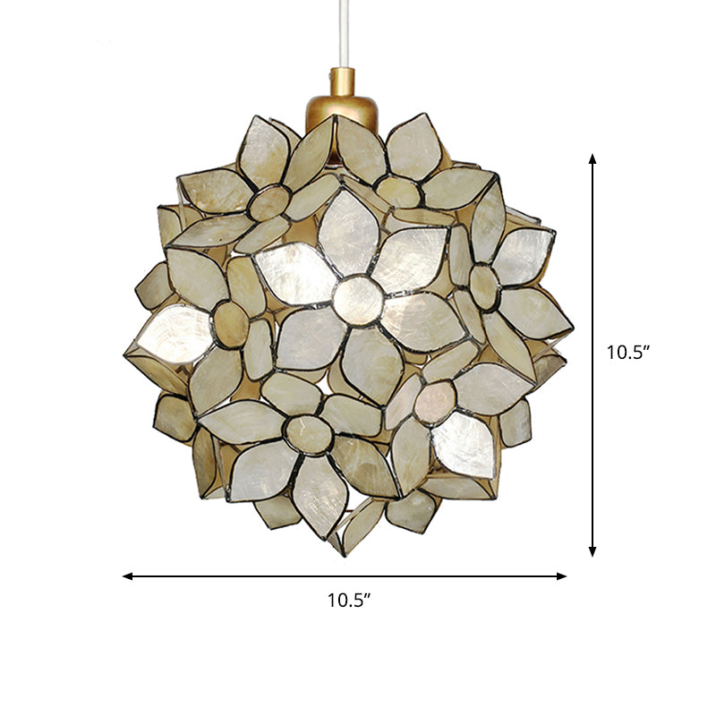 Globe Suspension Pendant Modernism Shell 1 Light Hanging Ceiling Light in White/Beige Clearhalo 'Ceiling Lights' 'Modern Pendants' 'Modern' 'Pendant Lights' 'Pendants' Lighting' 176841