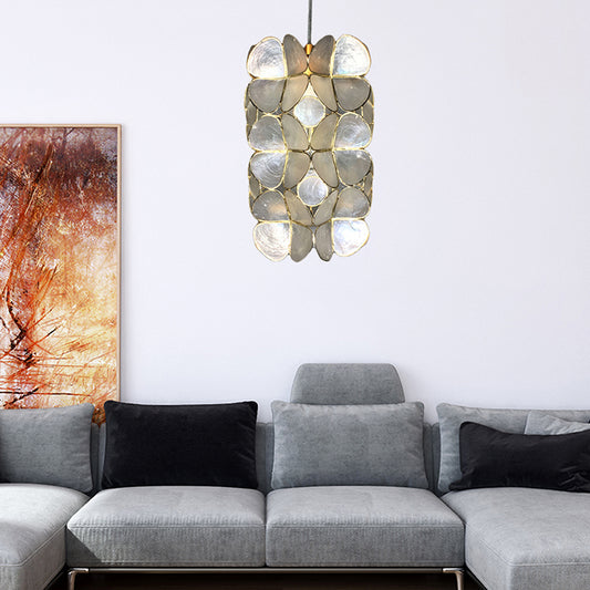 Cylinder Shell Hanging Pendant Light Simple 1 Light Silver Suspension Pendant for Living Room Silver Clearhalo 'Ceiling Lights' 'Modern Pendants' 'Modern' 'Pendant Lights' 'Pendants' Lighting' 176842