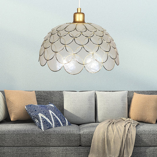 White Dome Down Lighting Pendant Nordic 1 Light Shell Hanging Pendant Light in Gold Finish for Living Room White Clearhalo 'Ceiling Lights' 'Modern Pendants' 'Modern' 'Pendant Lights' 'Pendants' Lighting' 176846