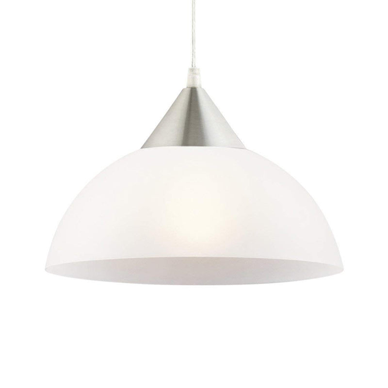 Contemporary 1 Light Suspension Pendant with White Glass Shade Nickel Dome Ceiling Pendant Light Clearhalo 'Ceiling Lights' 'Modern Pendants' 'Modern' 'Pendant Lights' 'Pendants' Lighting' 176860