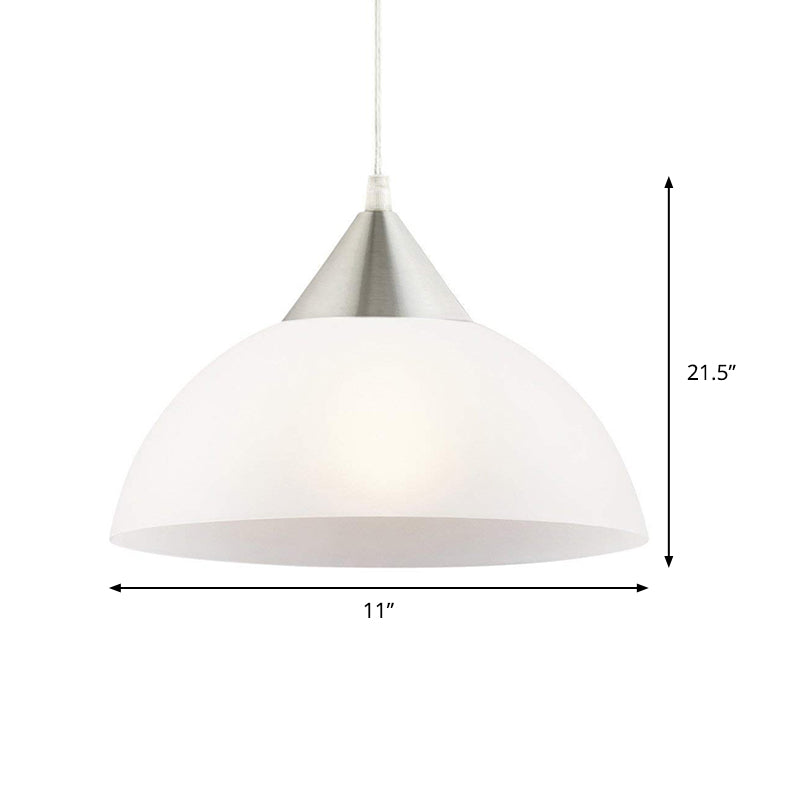 Contemporary 1 Light Suspension Pendant with White Glass Shade Nickel Dome Ceiling Pendant Light Clearhalo 'Ceiling Lights' 'Modern Pendants' 'Modern' 'Pendant Lights' 'Pendants' Lighting' 176861