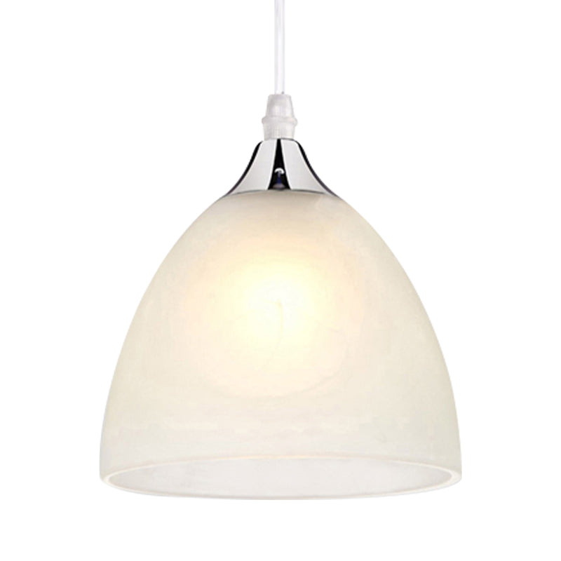 1 Light Kitchen Pendant Lighting with Dome White Glass Shade Modernist Polished Nickel Hanging Ceiling Lamp Clearhalo 'Ceiling Lights' 'Glass shade' 'Glass' 'Modern Pendants' 'Modern' 'Pendant Lights' 'Pendants' Lighting' 176864