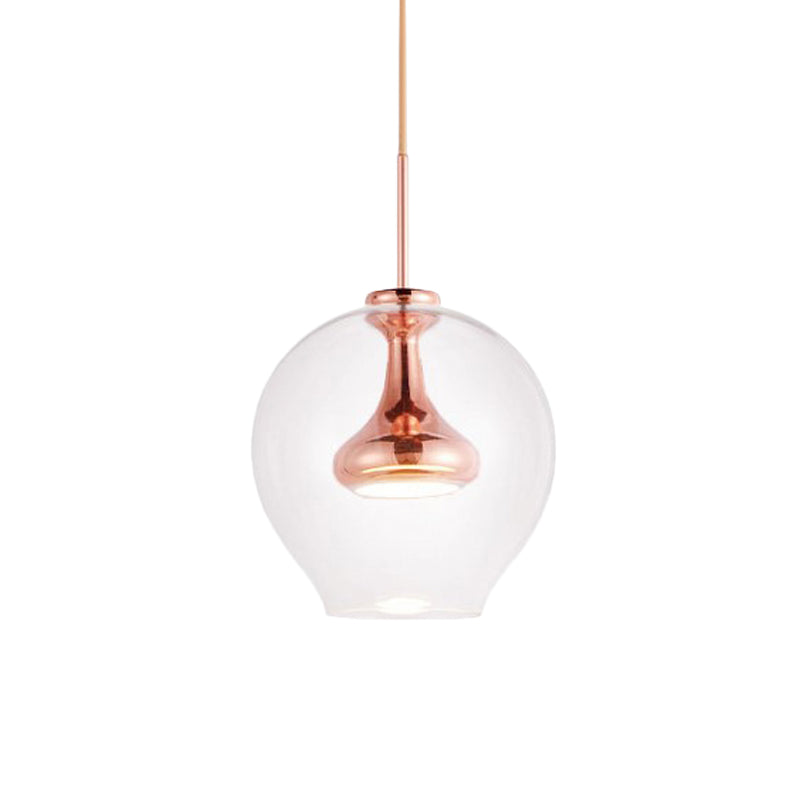 Sphere Clear Glass Pendant Light Contemporary 1 Light Nickle/Gold/Rose Gold Led Hanging Lamp Kit in White/Warm Light Rose Gold Clearhalo 'Ceiling Lights' 'Glass shade' 'Glass' 'Modern Pendants' 'Modern' 'Pendant Lights' 'Pendants' Lighting' 176935