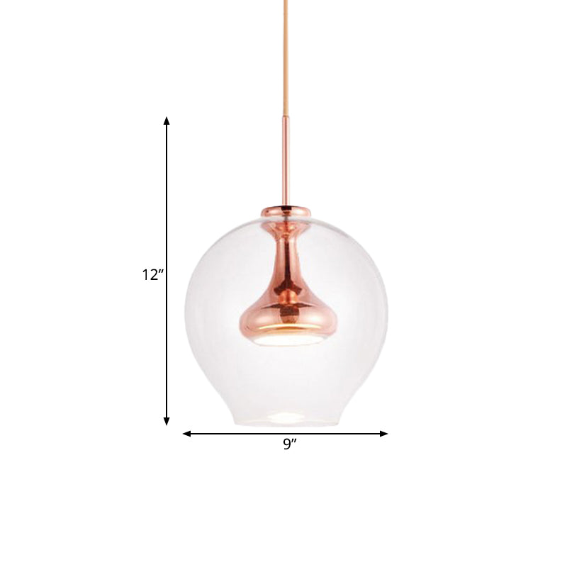 Sphere Clear Glass Pendant Light Contemporary 1 Light Nickle/Gold/Rose Gold Led Hanging Lamp Kit in White/Warm Light Clearhalo 'Ceiling Lights' 'Glass shade' 'Glass' 'Modern Pendants' 'Modern' 'Pendant Lights' 'Pendants' Lighting' 176936